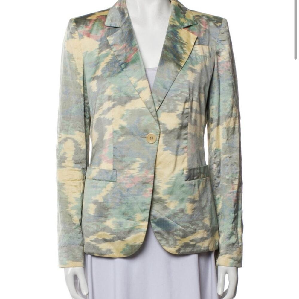 Armani Collezioni Camoflauge Camo Raw Silk Blazer Jacket Size 6